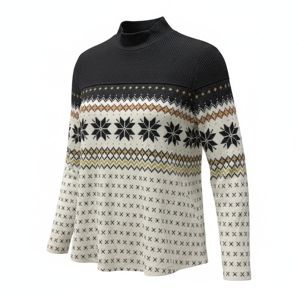 Maurices Women 1X Fair Isle Snowflake Mock Neck Waffle Knit Top Grey Winter Cozy